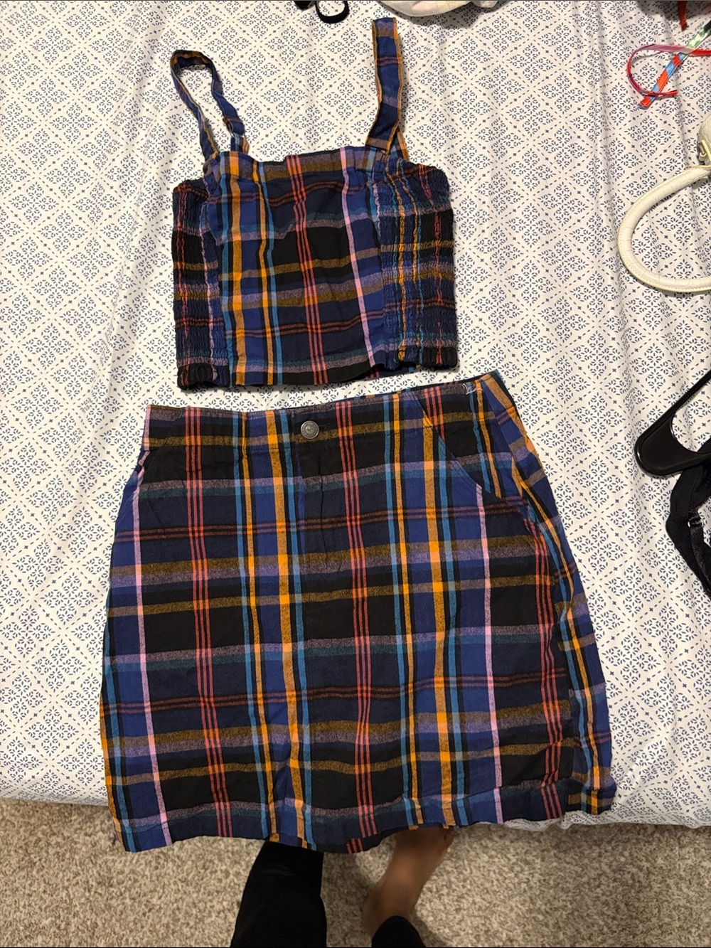 Plaid Mini Skirt in Black & Blue - Women's Skirt